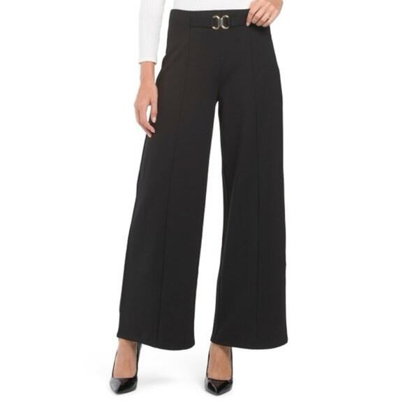Elie Tahari Black Wide Leg Pants With Gold Buckle Size 6 - Picture 1 of 7